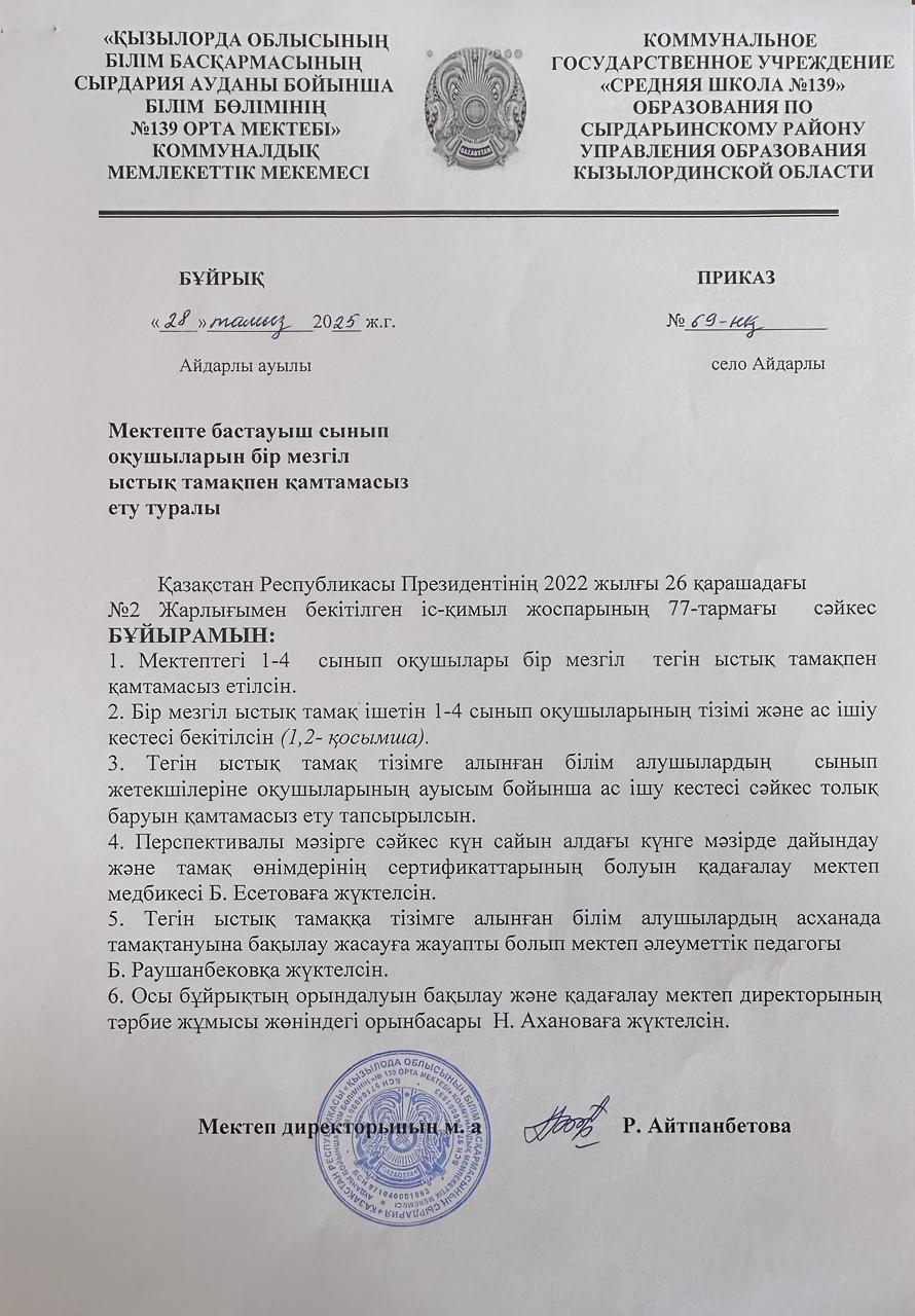 Бракераж комиссия, Бұйрық хаттама, Бракераж жоспар, Тамақтану кестесі, Кезекшілік, Бастауыш сынып тамақ бұйрық