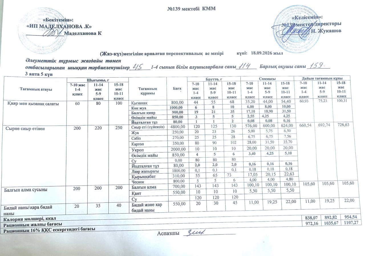 Ас мәзірі 18.09.2026ж