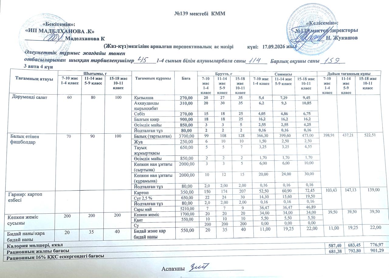 Ас мәзірі 17.09.2026ж